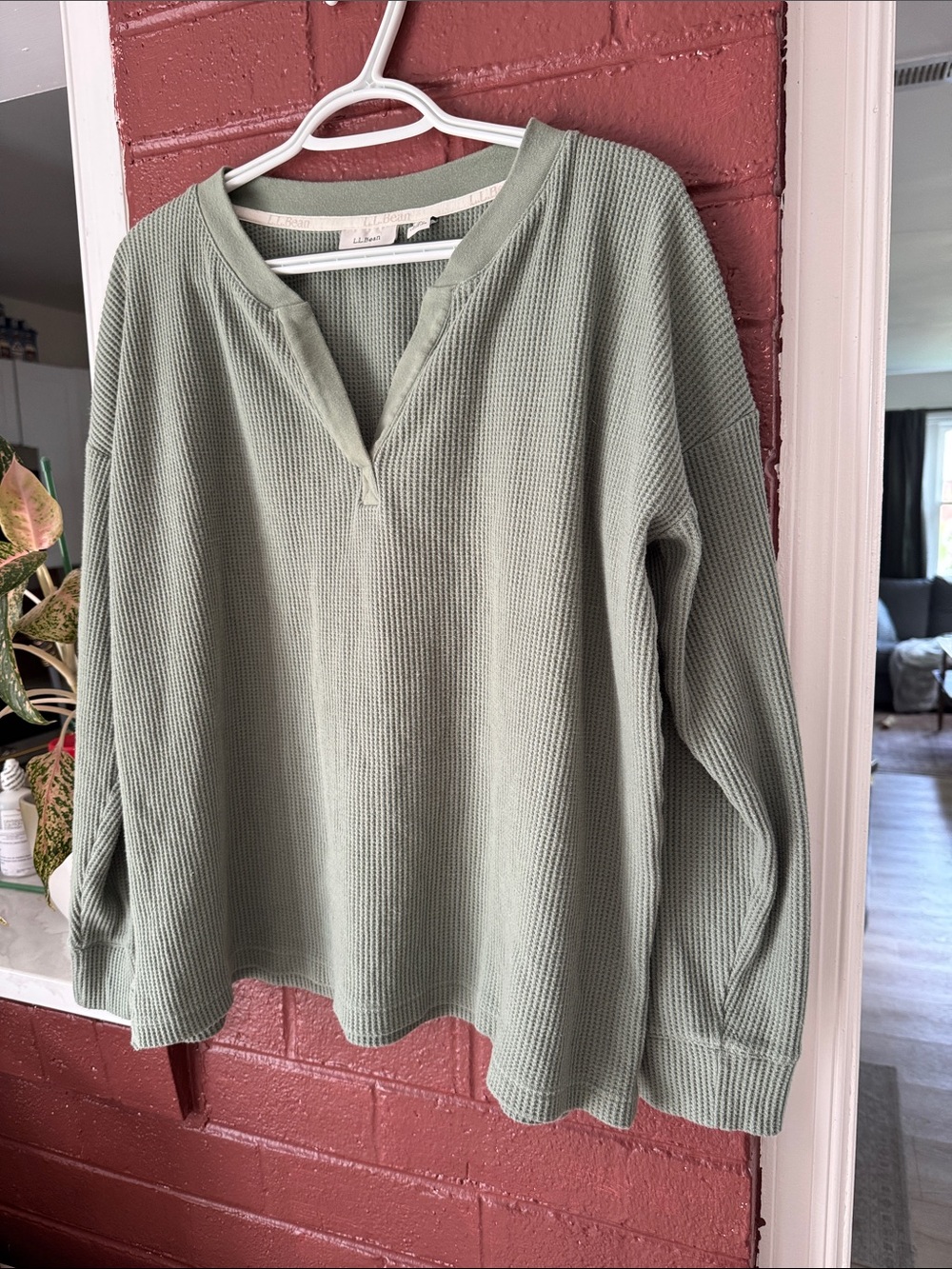 L.L.Bean Sage Green Waffle Knit Long Sleeve Loungewear Set Large - Picture 4 of 12